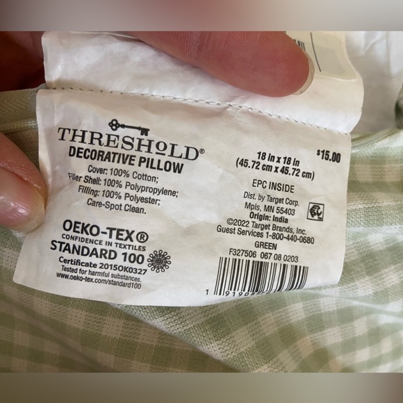 🎄 1 Threshold mint green and white gingham plaid print decor pillow - Picture 4 of 4